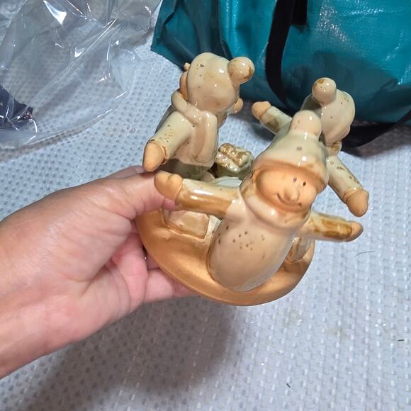 CHRISTMAS VOTIVE SNOWMAN FREINDS CERAMIC TEA LIGHT CANDLE - Picture 3 of 5